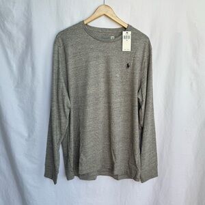Polo Ralph Lauren Men's Grey Cotton Long Sleeve T-Shirt XL Crew Neck Logo NWT
